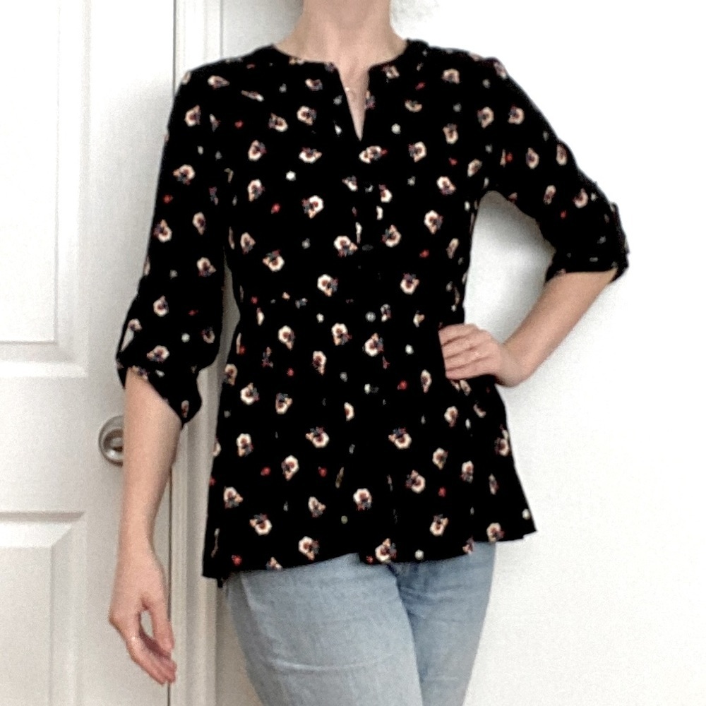 MODCLOTH / JESSY B | Black 3/4 Length Button-down Peplum Blouse